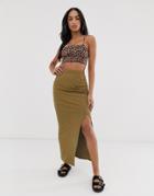 Asos Design Twist Knot Rib Maxi Tube Skirt-green