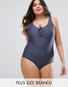 Junarose Lace Up Front Swimsuit - Black