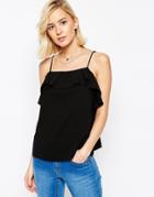 Asos Ruffle Detail Cami Top In Crepe - Black
