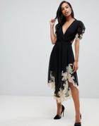 Asos Design Soft Midi Dress With Lace Inserts - Black