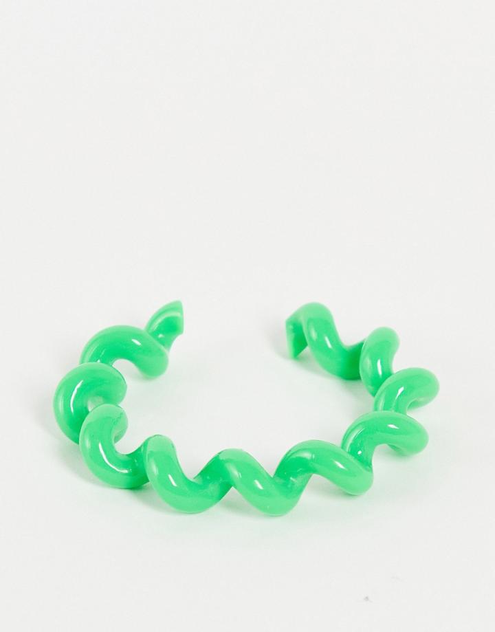 Asos Design Cuff Bracelet In Coil Twist Green Plastic