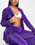 Asos Design Plisse Longline Beach Shirt In Purple -set