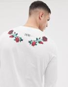 Asos Design Long Sleeve T-shirt With Rose Back Print - White