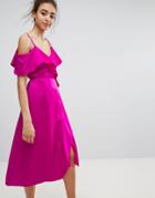 Warehouse Occasion Ruffle Wrap Dress - Pink