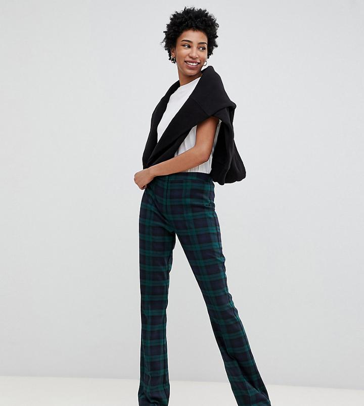 Asos Design Tall Slim Kick Flare Pants In Nightwatch Check - Multi