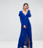Asos Tall Long Sleeve Wrap Maxi Tea Dress - Blue