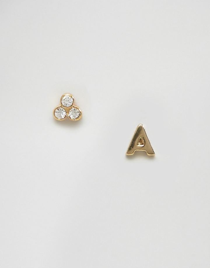 Orelia Stud Earrings With Initial A - Gold