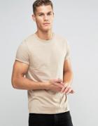 Asos T-shirt With Crew Neck And Roll Sleeve In Beige - Blonde