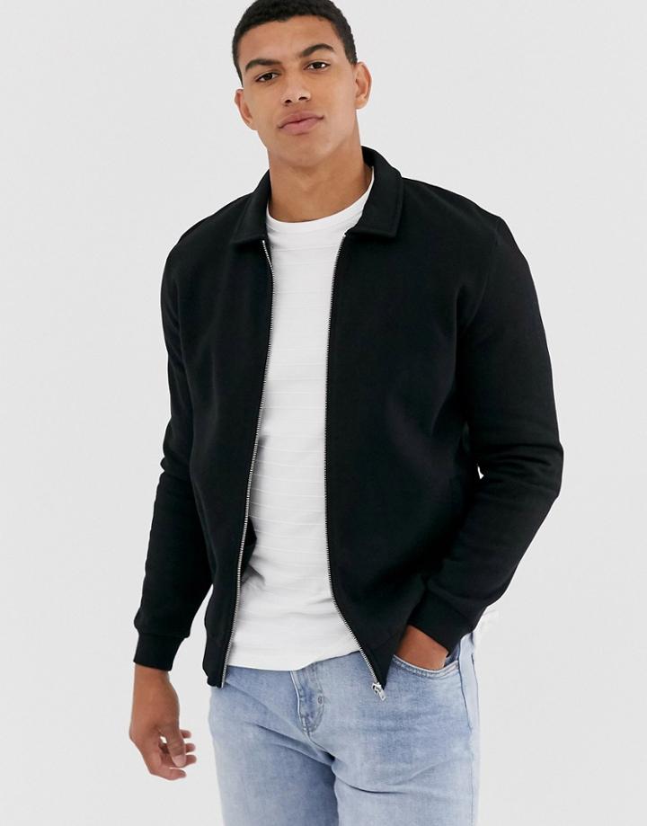 Asos Design Jersey Harrington Jacket In Black