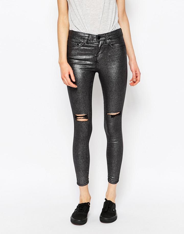 Waven Freya Low Rise Skinny Jeans With Knee Rips - Silver