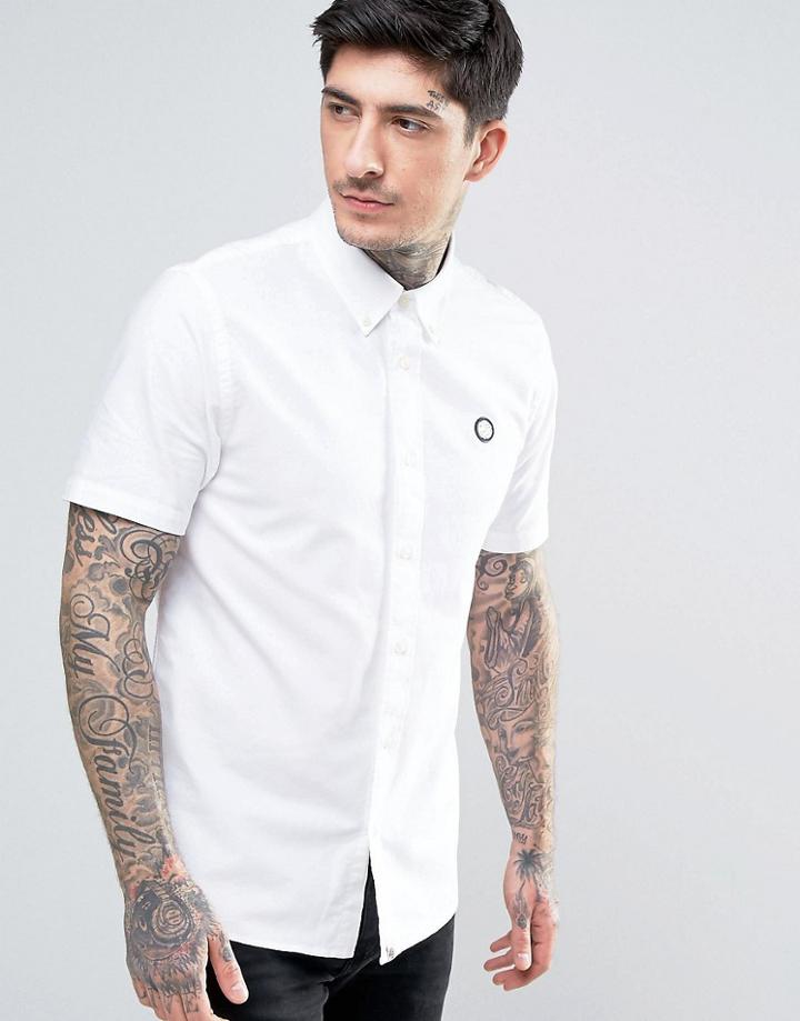 Pretty Green Oldbury Oxford Shirt Short Sleeve Regular Fit In White - White