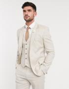 Asos Design Wedding Slim Suit Jacket In Stretch Cotton Linen In Stone-neutral