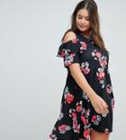 Praslin Floral Skater Dress With Cold Shoulder And Frill Detail - Multi