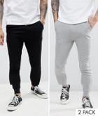 Asos Design Super Skinny Joggers 2 Pack Black/gray Marl Save - Multi