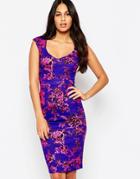 Vesper Raven Midi Dress In Floral Print - Purple