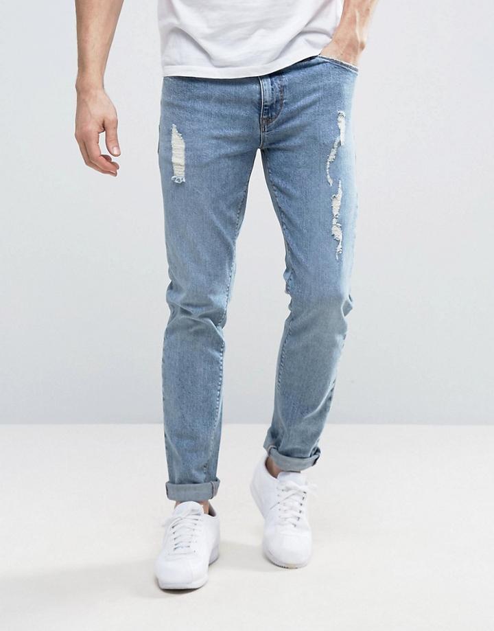 Asos Skinny Jeans With Rips In Light Wash - Blue