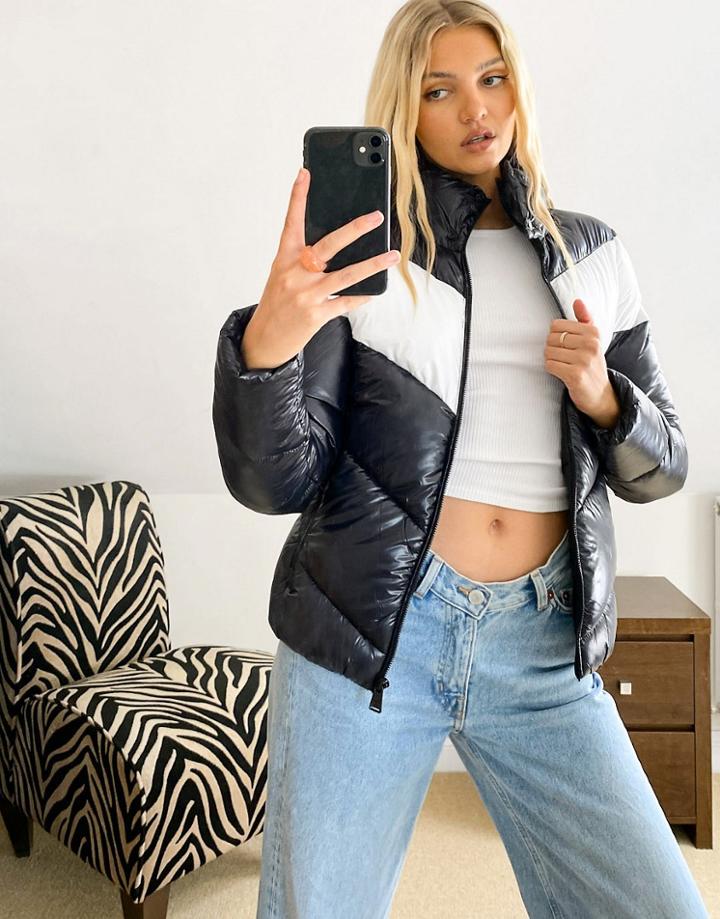 Superdry Brooklyn Color Block Padded Jacket In Navy