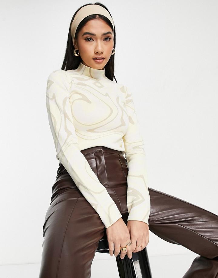River Island 70's Swirl Print Knit Top In Yellow