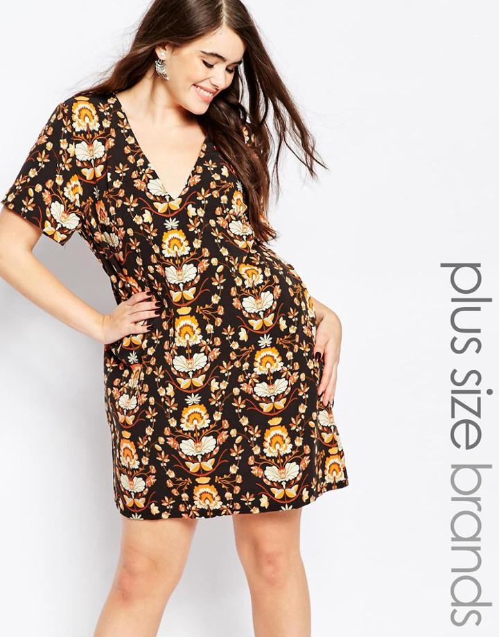 Missguided Plus Printed V Neck Dress - Multi