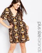 Missguided Plus Printed V Neck Dress - Multi