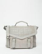Asos Suede And Leather Embossed Satchel Bag - Gray
