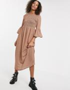 Asos Design Spot Shirred Midi Dress-multi