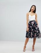 Club L Embroidered Floral Skirt In Tulle - Navy