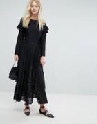 Liquorish Embroidered Star Maxi Dress With Ruffles - Black