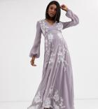 Asos Design Maternity Maxi Dress With Split Sleeve In Ocassion Embroidery And Circle Trim - Multi