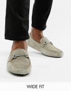 Asos Design Wide Fit Driving Shoes In Gray Suede With Snaffle