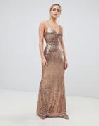 Outrageous Fortune Sequin Cross Strap Back Maxi Dress In Gold - Gold