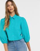Neon Rose Vintage Blouse With Balloon Sleeves - Green
