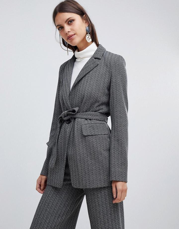 Emme Herringbone Jersey Wrap Jacket - Black
