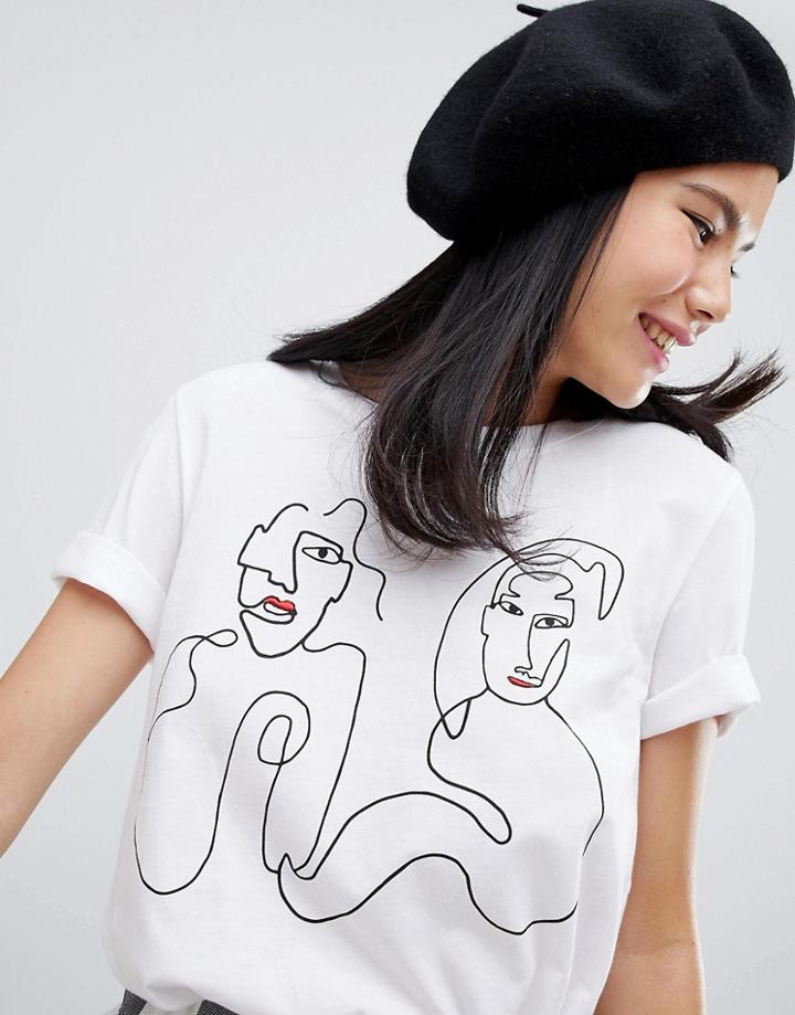 Monki Placement Print T-shirt - White