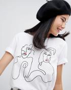 Monki Placement Print T-shirt - White