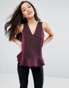 Asos Top In Sparkle With Ruffle Hem - Purple