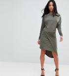 John Zack Petite Off Shoulder Wrap Front Bodycon Dress - Green
