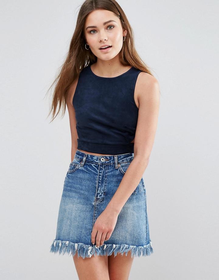 First & I Cropped Cut Out Top - Blue