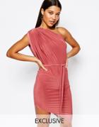 Club L One Shoulder Drape Dress - Deep Raspberry