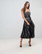 Qed London Mesh Insert Skater Dress - Black