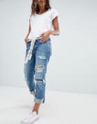 Abercrombie & Fitch High Waisted Ripped Boyfriend Jean - Blue