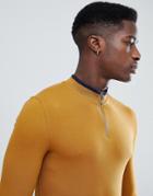 Asos Design Muscle Fit Pique Long Sleeve T-shirt With Zip Neck And Tipping - Multi