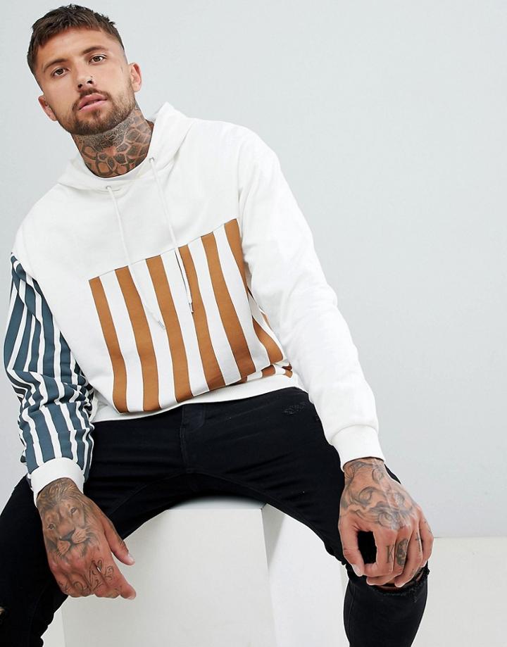 Asos Design Oversized Hoodie With Color Block Stripe Print In White - Pink