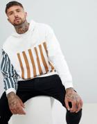 Asos Design Oversized Hoodie With Color Block Stripe Print In White - Pink
