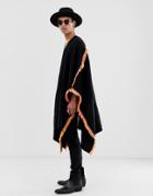 Asos Design Cape In Black With Neon Colored Tassels - Black