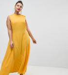 Asos Design Curve Exclusive Maxi Dress With Pleat Detail - Yellow