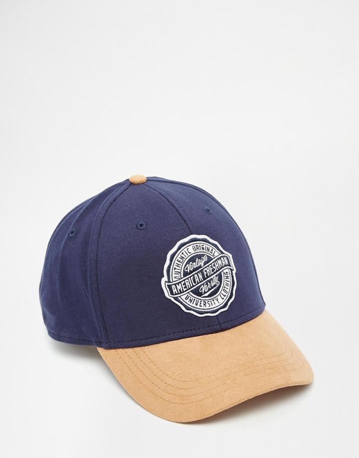 Asos American Freshman Baseball Cap With Contrast Peak - Navy