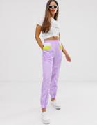 Daisy Street Relaxed Jogger With Contrast Panels - Purple