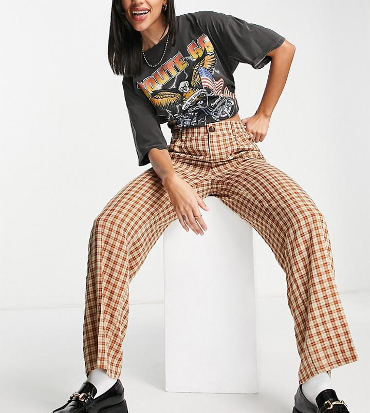 Reclaimed Vintage Inspired Brown Plaid Wide Leg Pants
