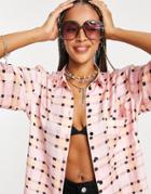 Topshop Matching Check Oversized Shirt In Pink
